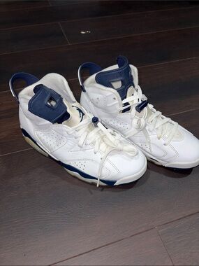 Jordan Kids White and Navy High-Top Sneakers